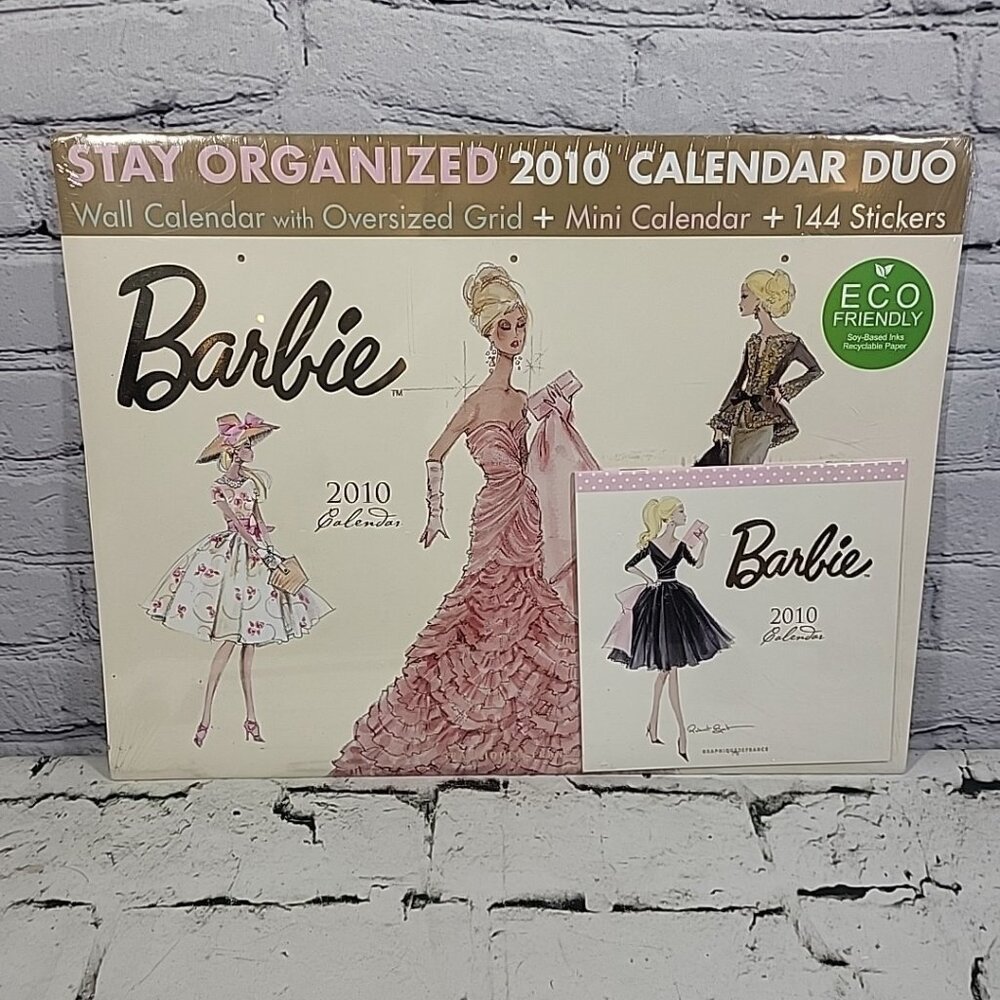NEW BARBIE Duo Calendar 2010 Illustrations Robert Best Mattel‎ Fashion Dresses